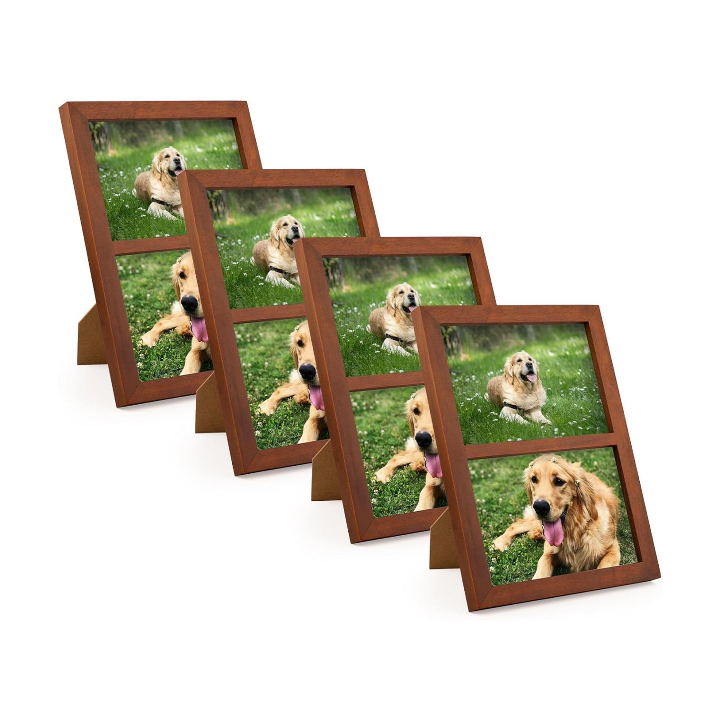 Golden State Art, 5x7 Double Picture Frame, Displays Two 5x7 Photos(Brown) | Solid Wood - Real Glass For Tabletop Or
