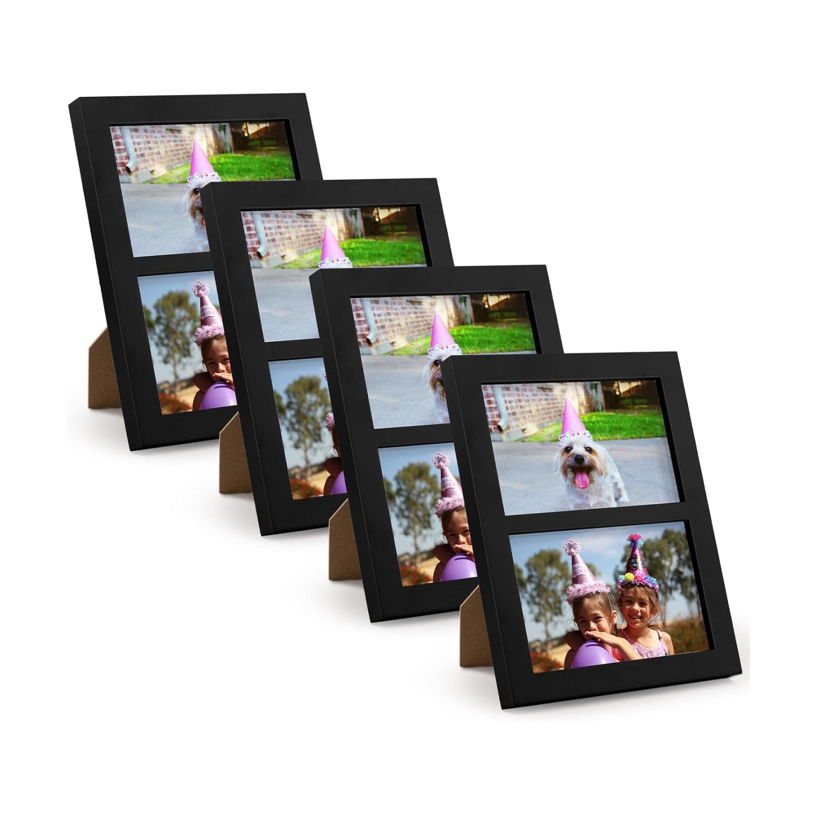 Golden State Art, 4x6 Double Picture Frame, Display Two 4x6 Photos(Black) | Solid Wood- Real Glass For Tabletop Or Wall