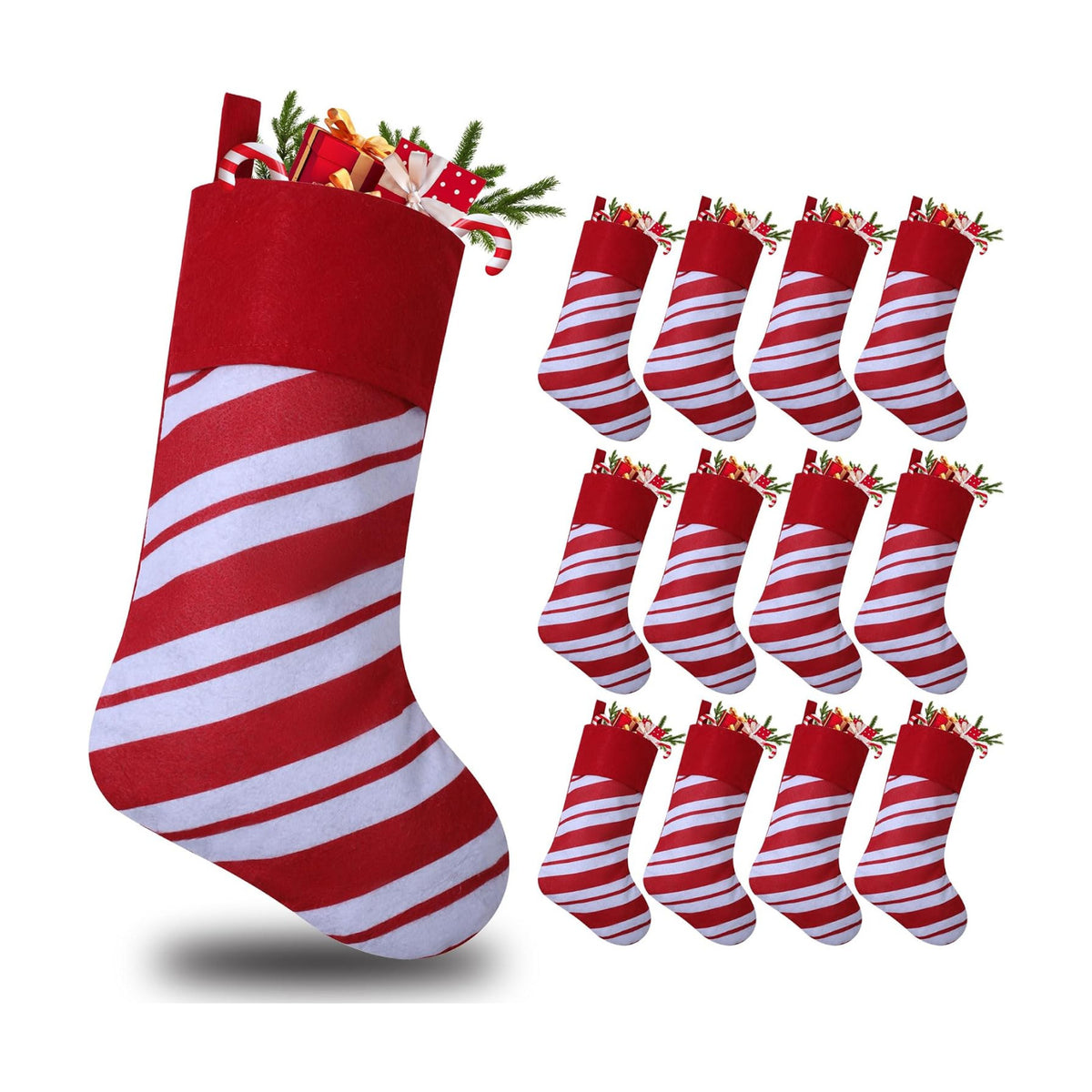 12 Pack Candy Cane Christmas Stockings, 19 Inches Red and White Christmas Stockings for Family Christmas Holiday Decorations