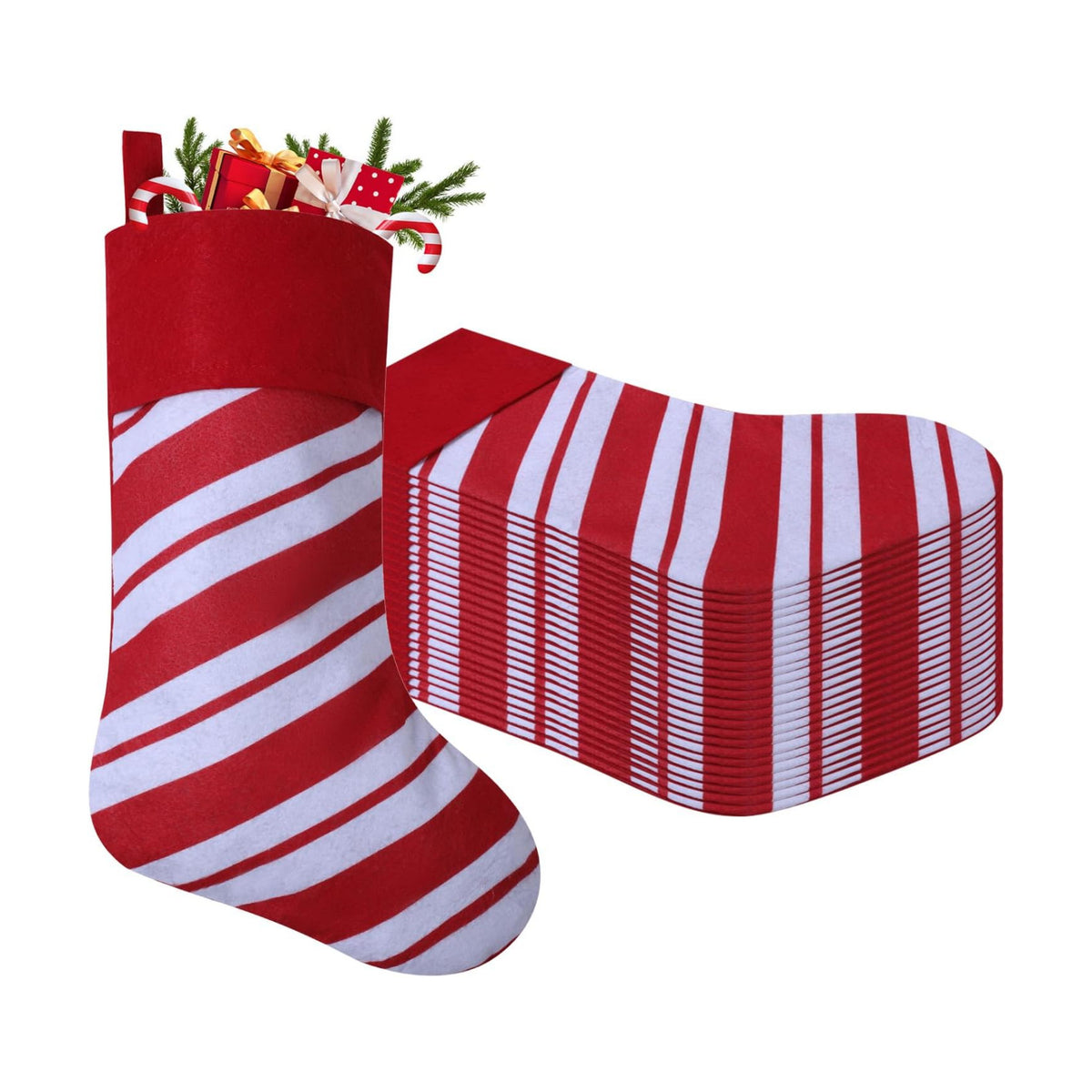 24 Pack Candy Cane Christmas Stockings, 19 Inches Red and White Christmas Stockings for Family Christmas Holiday Decorations