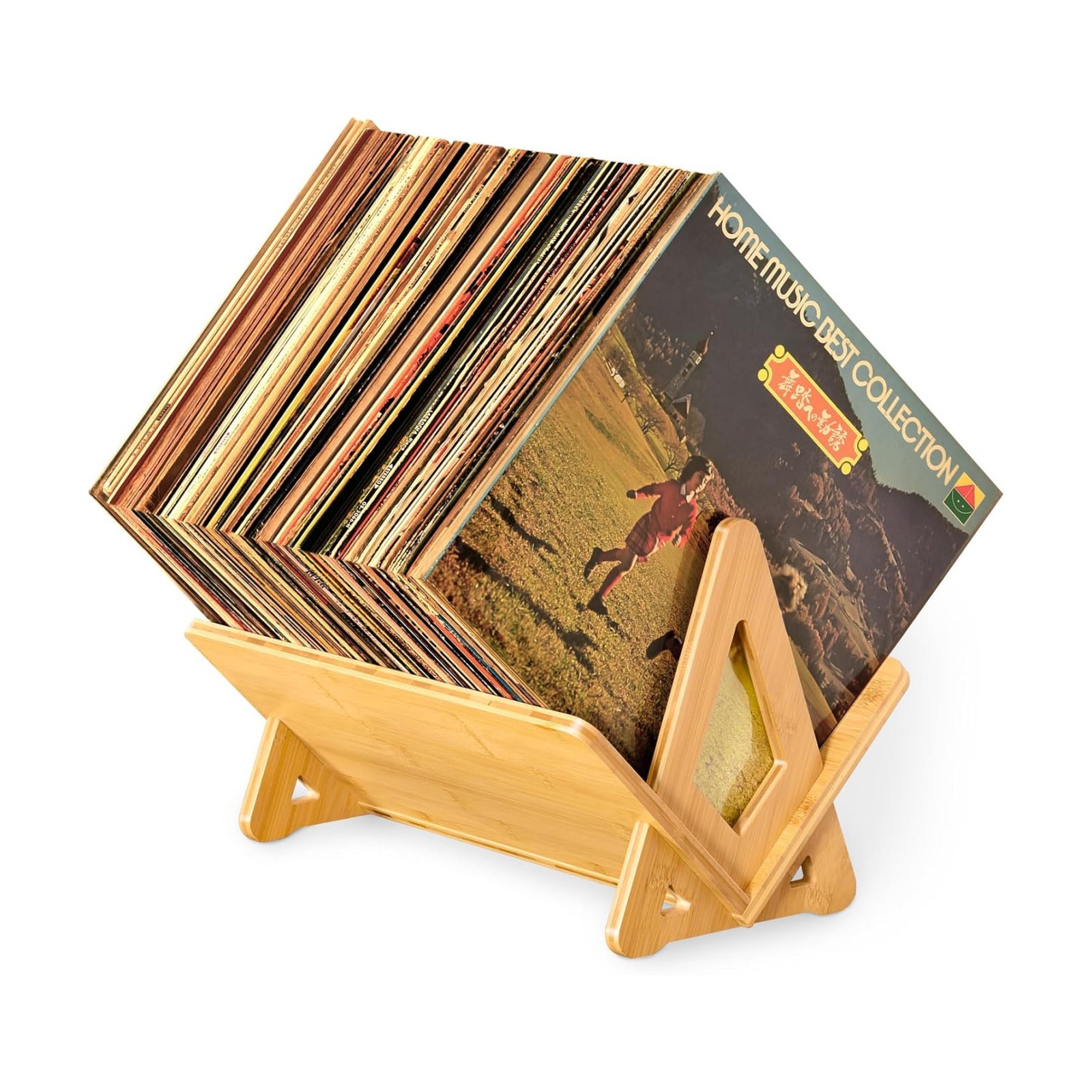 Bamboo Vinyl Record Holder 80-100 LP Record Stand, Quick Assembly Record Storage, Modern Design Organizer for Magazine