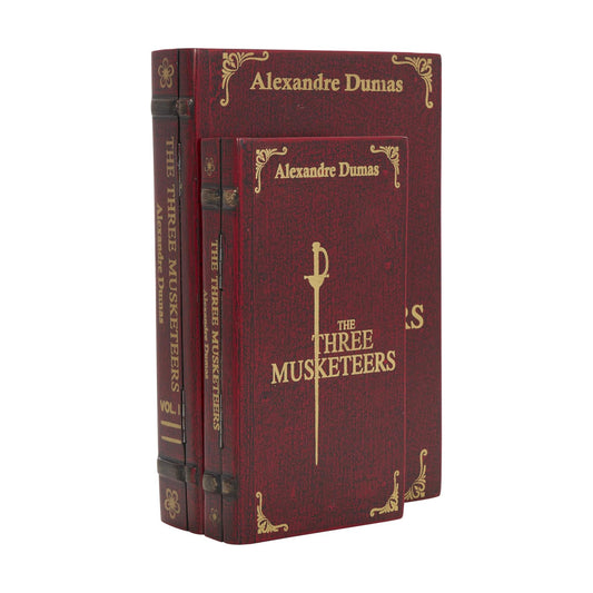 Wooden Decorative Box "The Three Musketeers" Storage Faux Book / Red / 11", 9"W / Set of 2