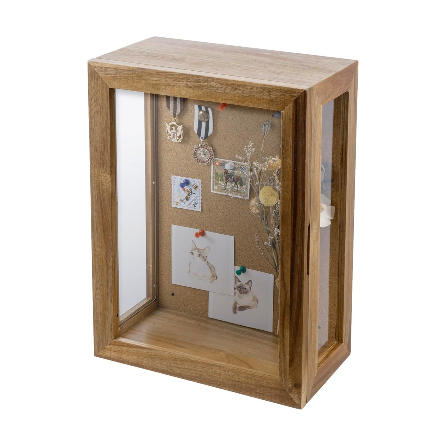 MyGift 11 x 15 Inch Wall Mounted Acacia Solid Wood Deep Shadow Box | Cork Back, Premium Clear Acrylic Viewing Panels