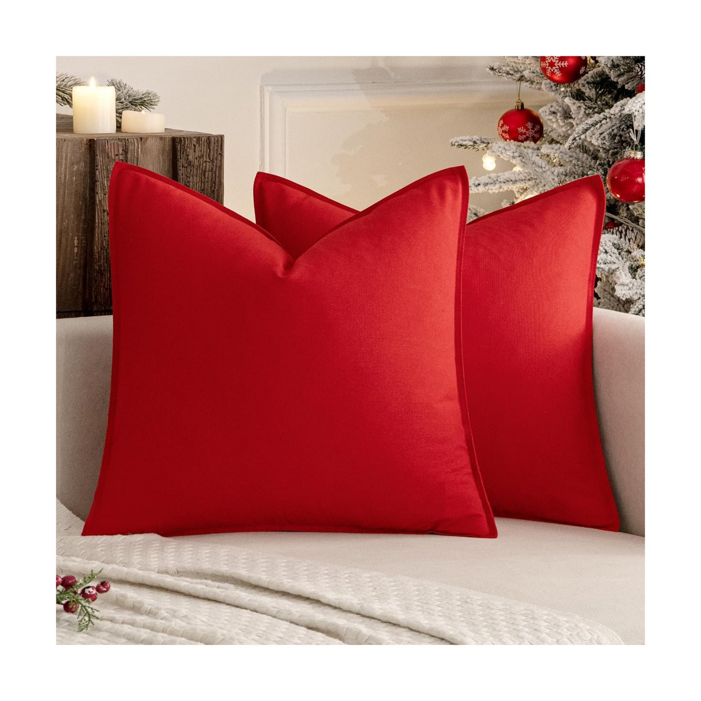 Christmas Decorative Linen Pillow Covers Boho Farmhouse Modern / 18 x 18 / Christmas Red / Set of 2