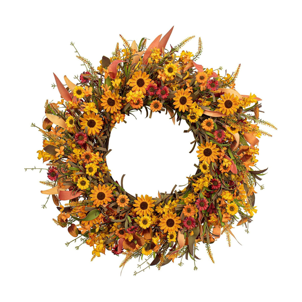 J'FLORU 28 Inch Artificial Fall Wreath Large Fall Wreaths for Front Door Autumn Wreath with Daisy and Lavender Berry Fall Leaves for Wall Fireplace Farmhouse Thanksgiving Day Harvest Festival Decor