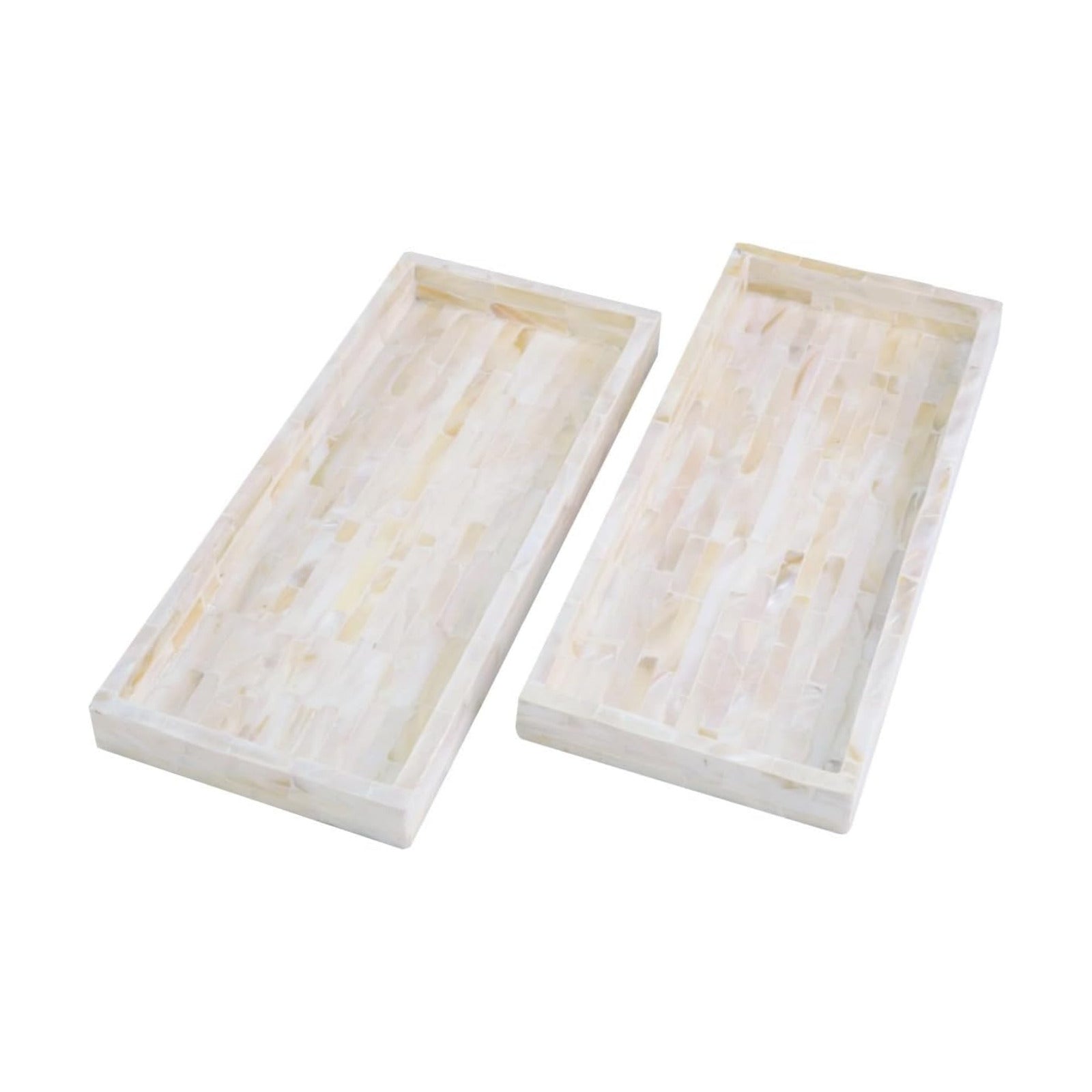 11" Wooden Vanity Tray for Perfume Makeup Kitchen Sink / White Tile / Set of 2