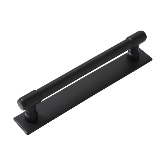 5 Pack 6 Inch（152 mm Center to Center Black Cabinet Pull Backplate with Base Plate Zinc Solid Matte Black Kitchen