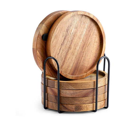Holder / Acacia Wood Coasters for Drinks / 3.94in/10cm / 3.94 Inch