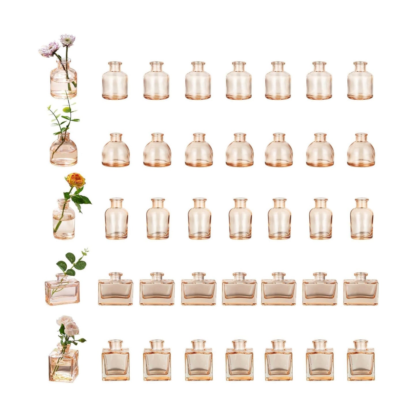 40 Glass Small Vases for Centerpieces Vintage Mini Wedding Birthday Party / Champagne / Set of 40