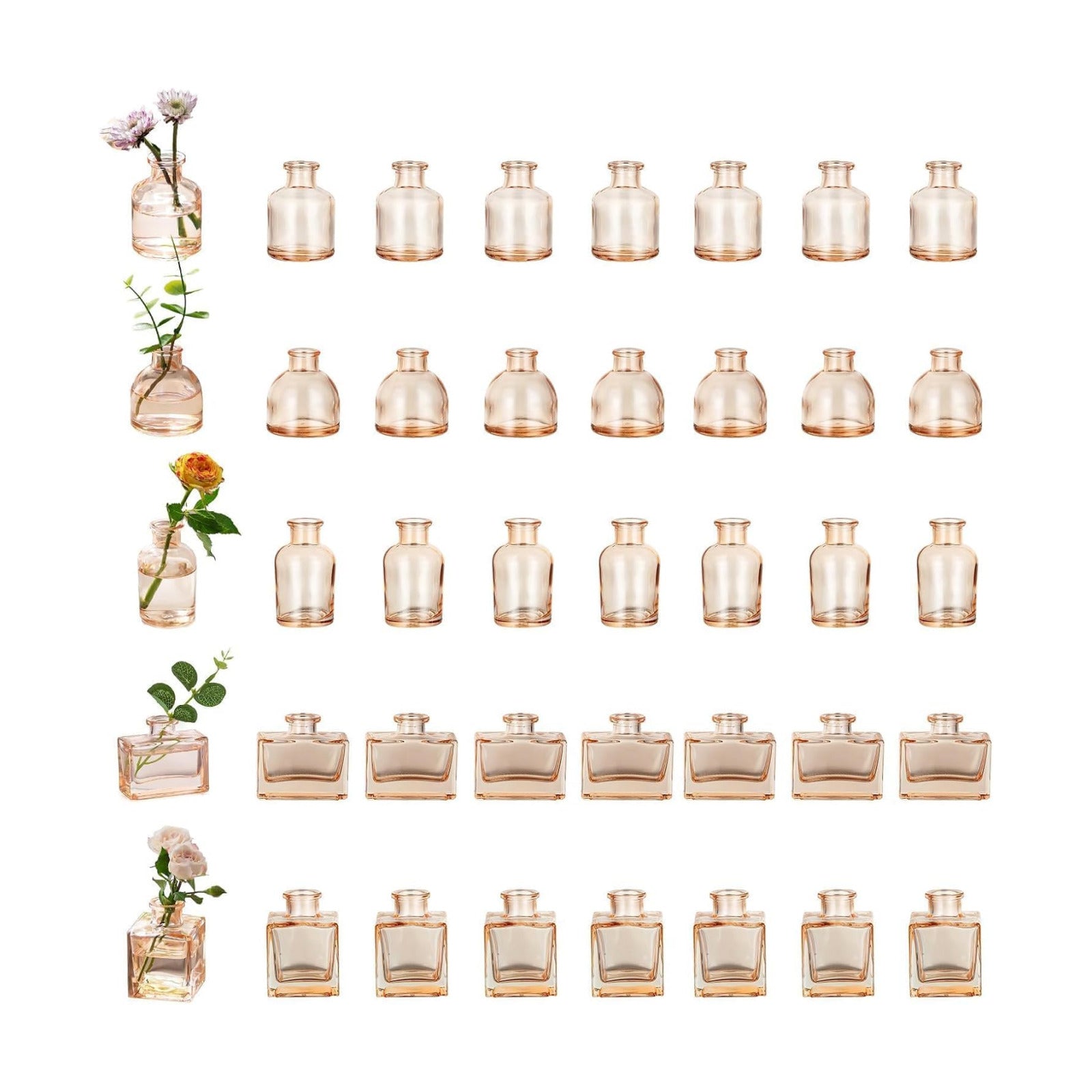 40 Glass Small Vases for Centerpieces Vintage Mini Wedding Birthday Party / Champagne / Set of 40