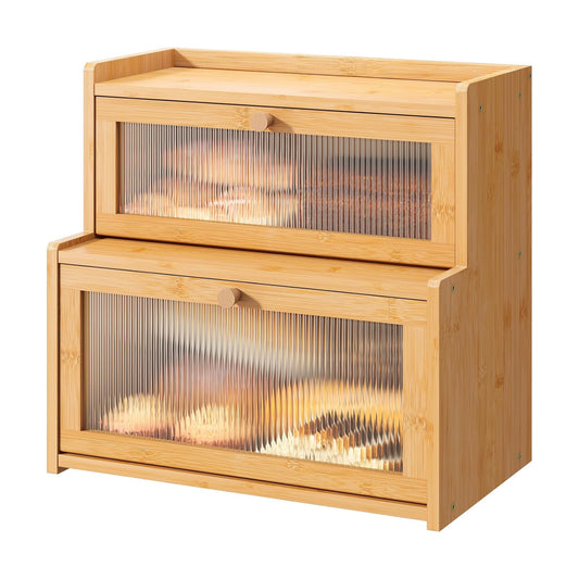 Bread Box for Kitchen Countertop Double Layer Large Corner Bread Box Capacity Bread Storage Bin Farmhouse Breadbox