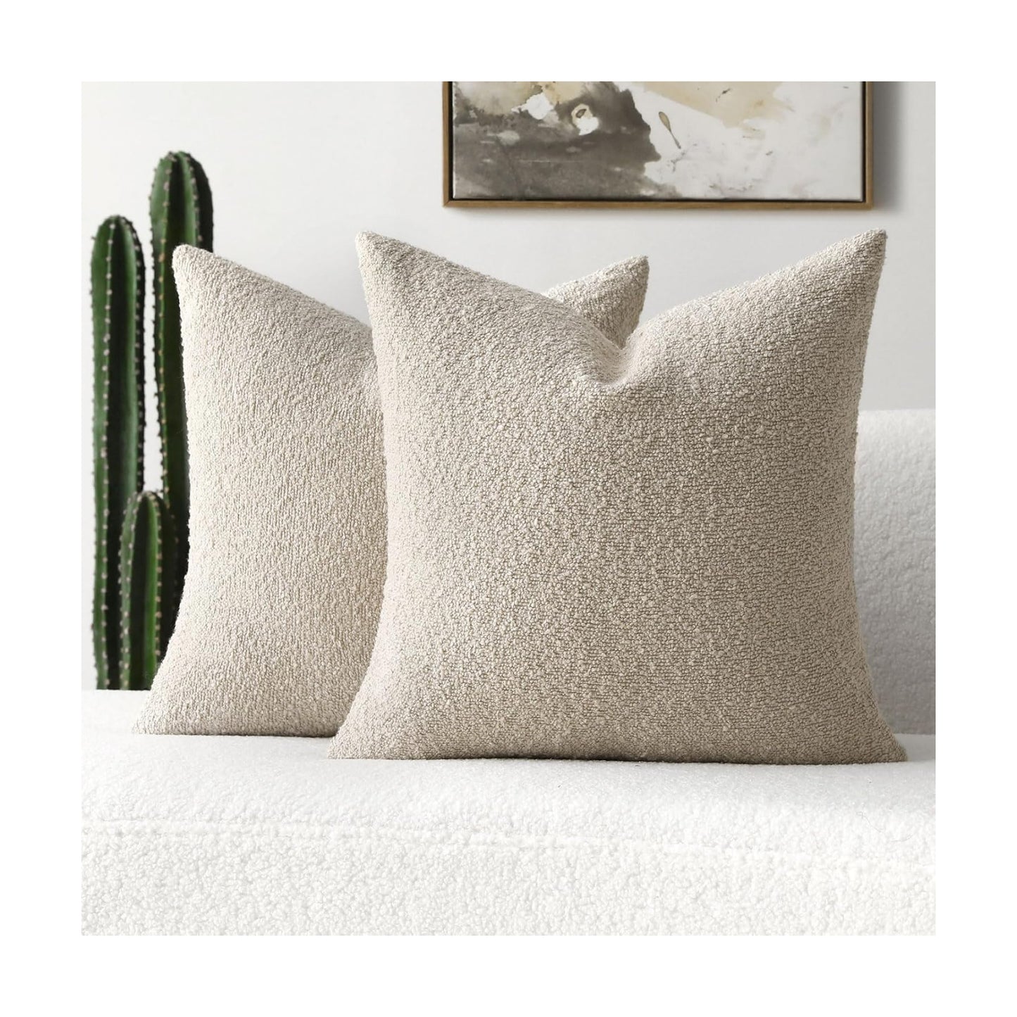 Decorative Throw Pillow Covers Soft Solid Boucle Textured Cushion Case / Beige / 18 x 18 / Set of 2