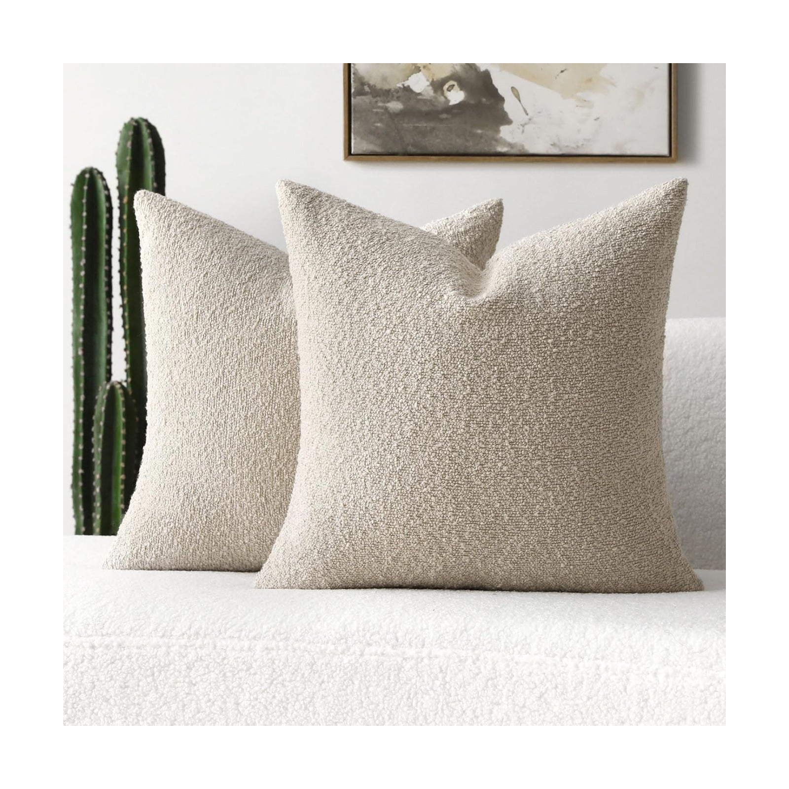 Decorative Throw Pillow Covers Soft Solid Boucle Textured Cushion Case / Beige / 18 x 18 / Set of 2