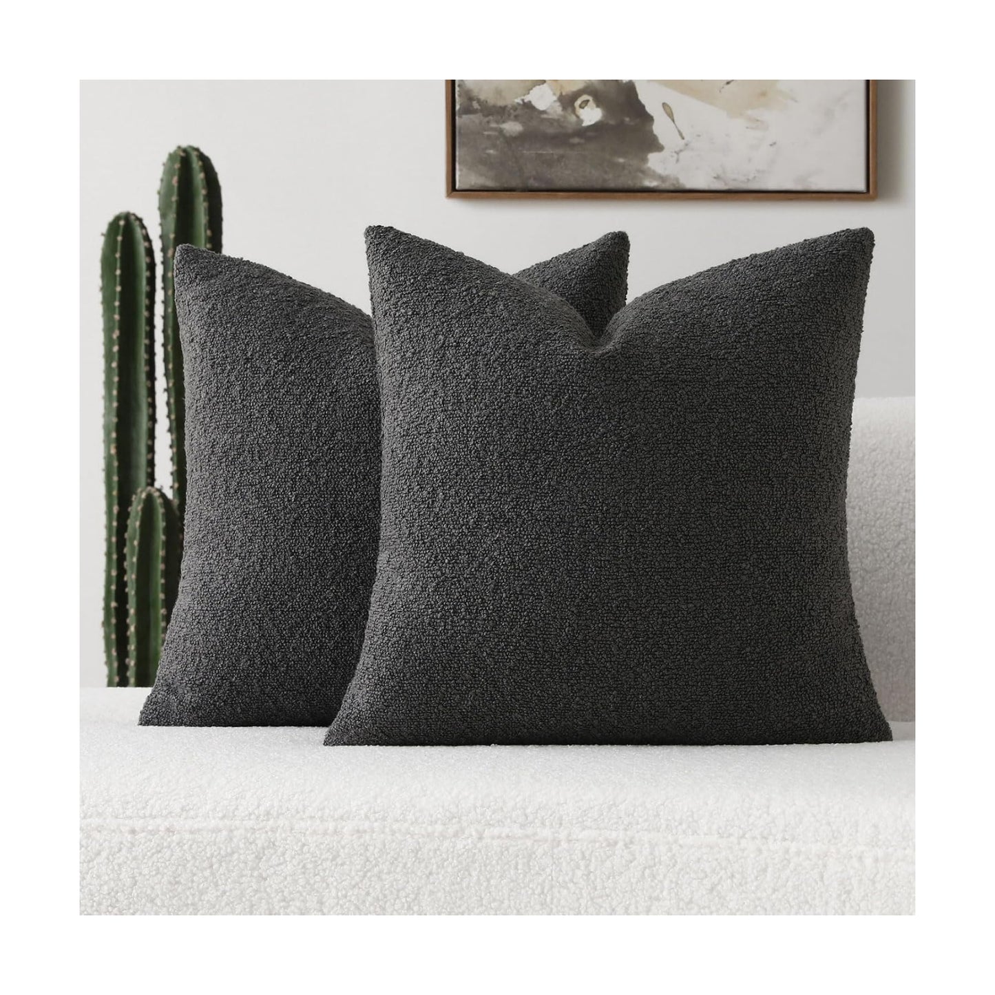 Decorative Throw Pillow Covers Soft Solid Boucle Textured Cushion / Dark Grey / 18 x 18 / Set of 2