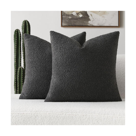 Decorative Throw Pillow Covers Soft Solid Boucle Textured Cushion / Dark Grey / 18 x 18 / Set of 2