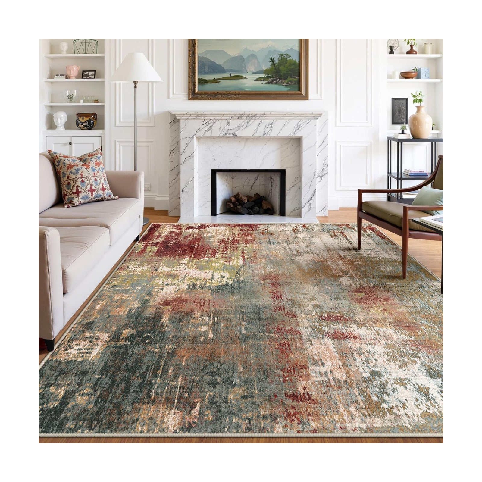 RELEANY Washable 9'x12' Abstract Area Rug for Living Room Rustic Brown
