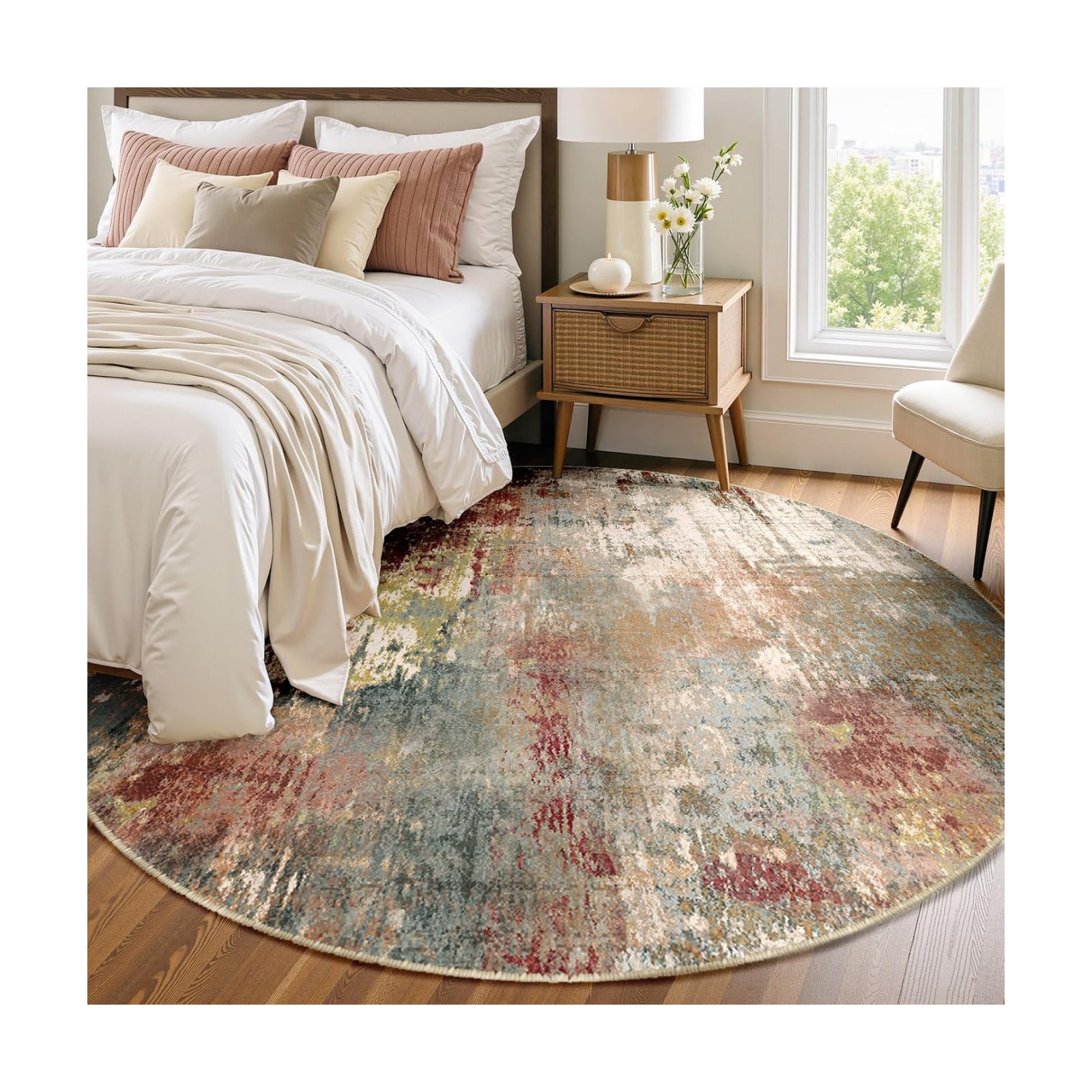 RELEANY Washable Round 6ft Area Rug for Living Room Rustic Brown