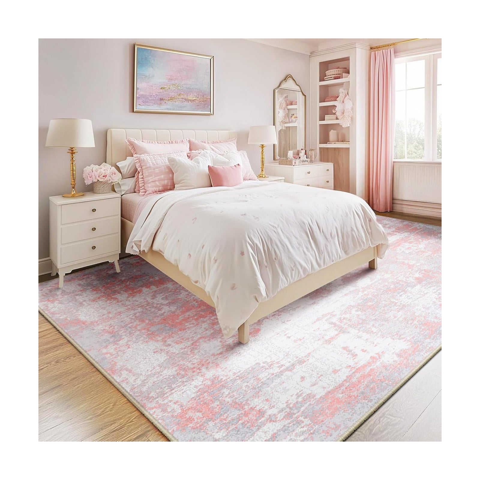 RELEANY Washable 5'x7' Abstract Area Rug for Living Room Gray Pink