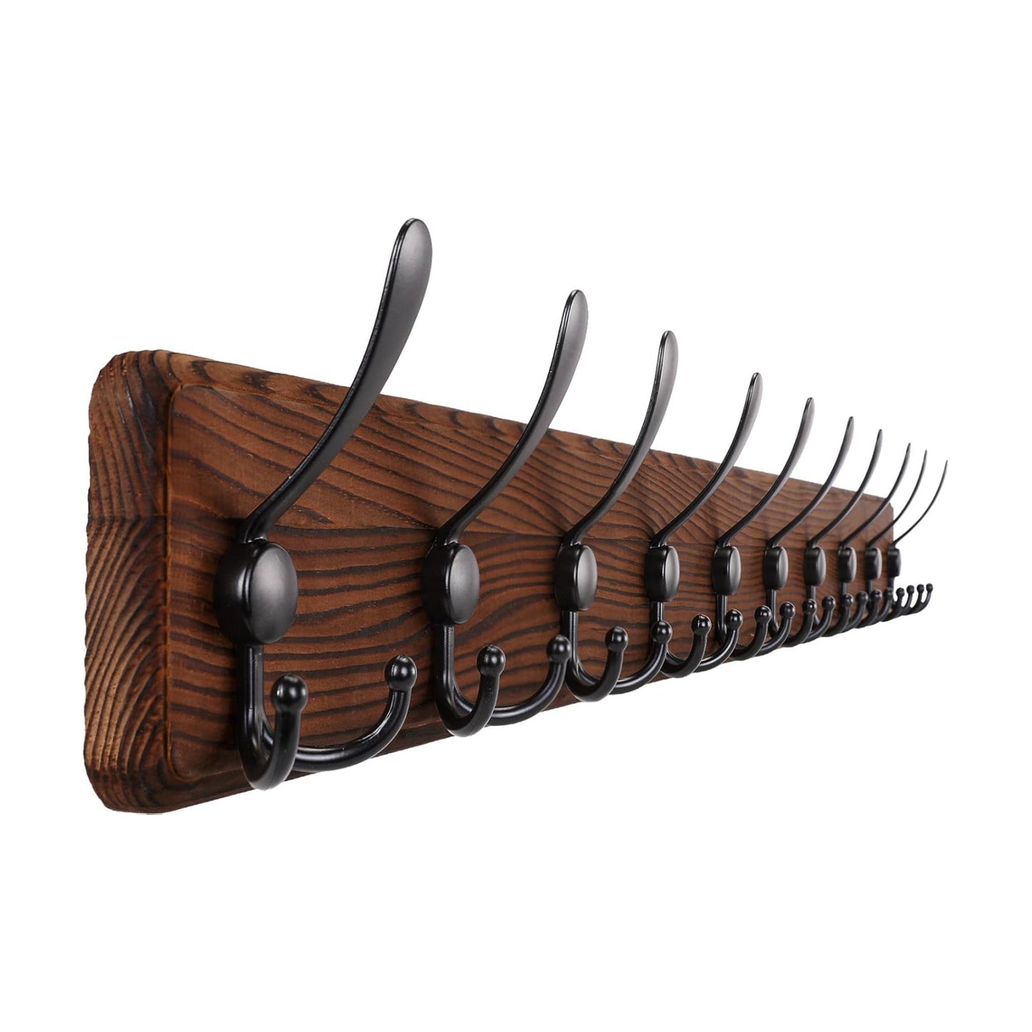 Gohiuo Rustic 38.6" Large Coat Rack Wall Mount, Long Wood Coat Hooks with 10 Triple Hooks, Heavy Duty Wooden Coat