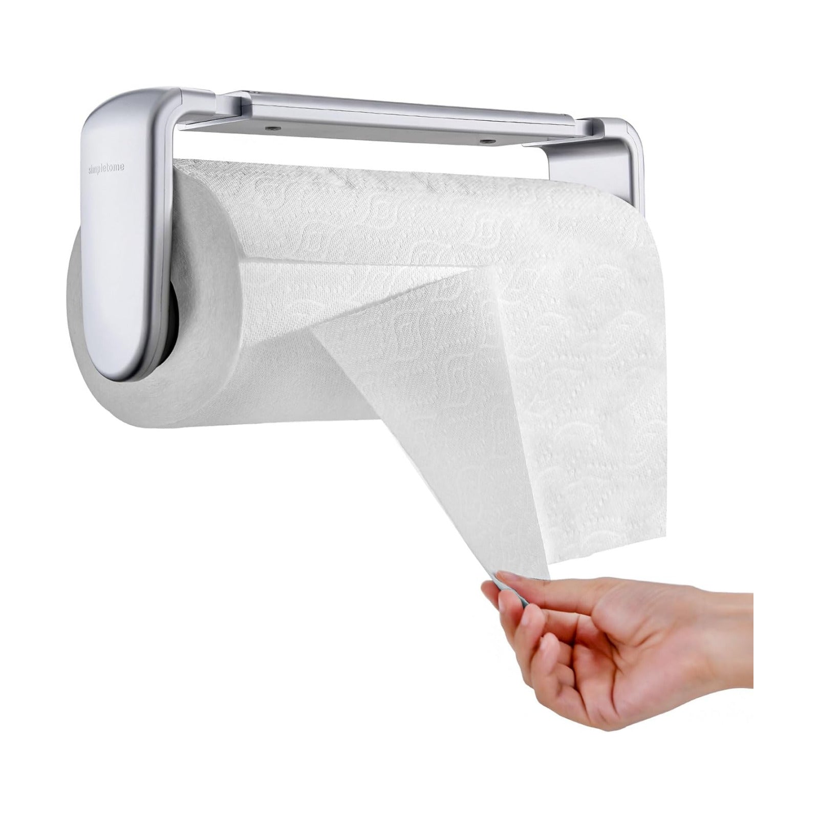ONE Hand Tear Paper Towel Holder Under Cabinet/Wall for 9.4-11inch, Silver | adaptive adjustable tension arm | tear