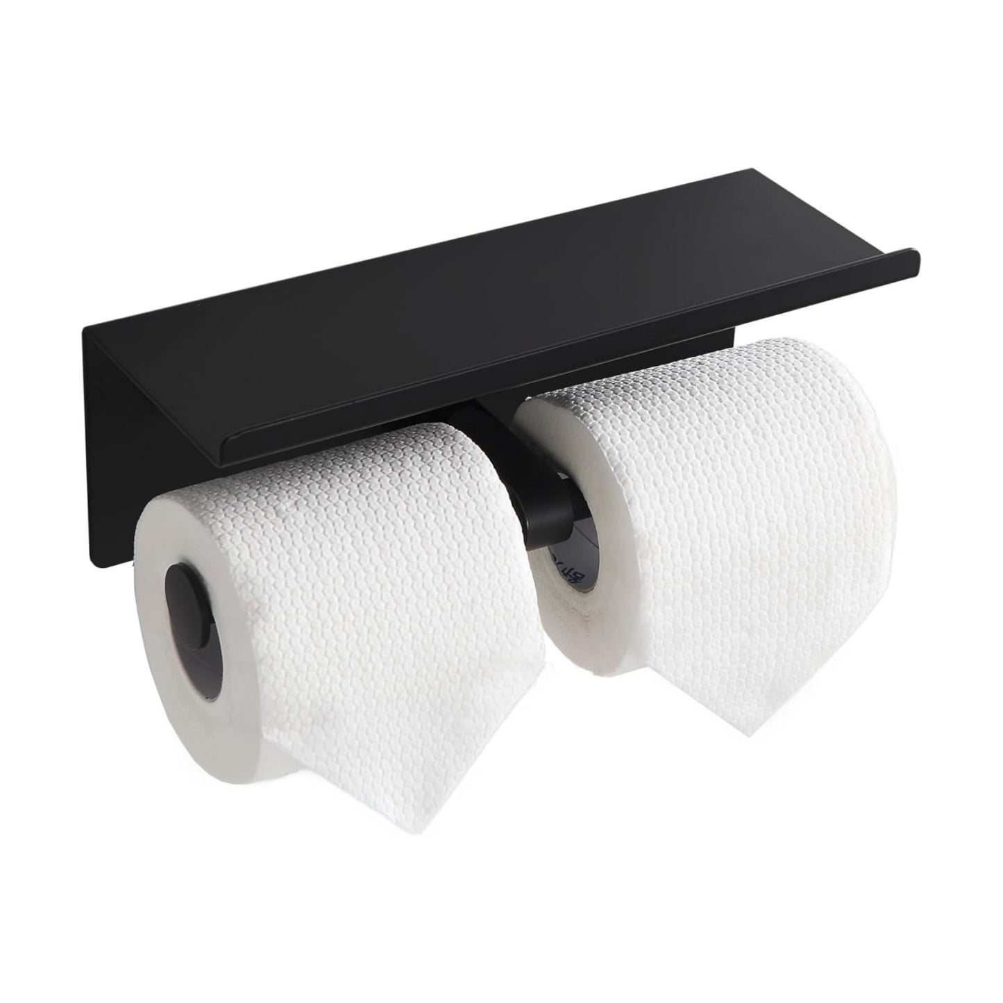Black Toilet Paper Roll Holder with Shelf Wall Mounted for Bathroom (Black, Double Head)