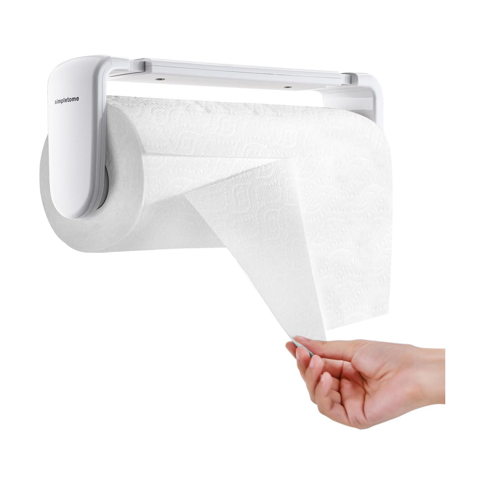 ONE Hand Tear Paper Towel Holder Under Cabinet/Wall for 9.4-11inch, White | adaptive adjustable tension arm | tear