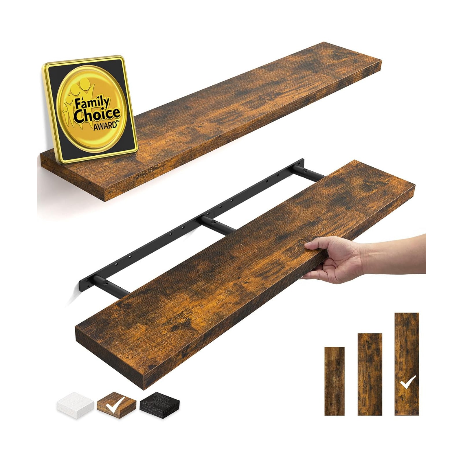 BAYKA Rustic Brown Floating Shelves 47.2in, Set of 2, Wall Mount Wood Shelf
