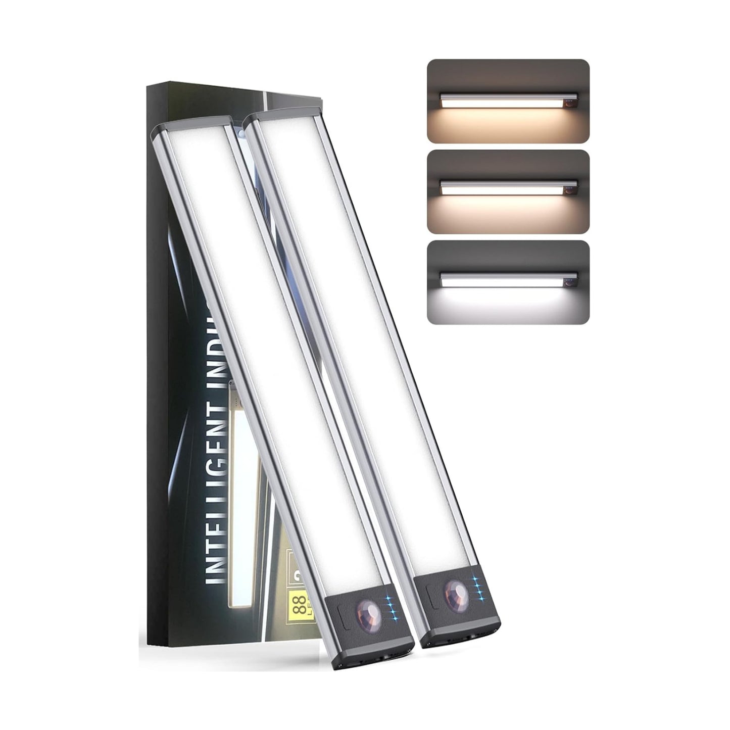 Under Cabinet Lighting（2 Pack）,Long Endurance Rechargeable Battery 88 LED 3 Color Lights, Motion Sensor Light Indoor