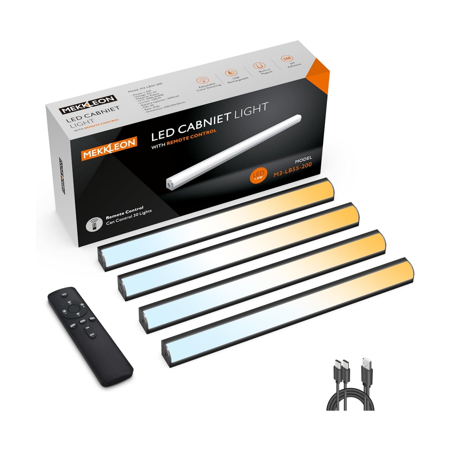 Under Cabinet Lights Remote Control,4 Pack Magnetic Rechargeable Light bar,Under Cabinet Lighting Wireless,Ceiling and