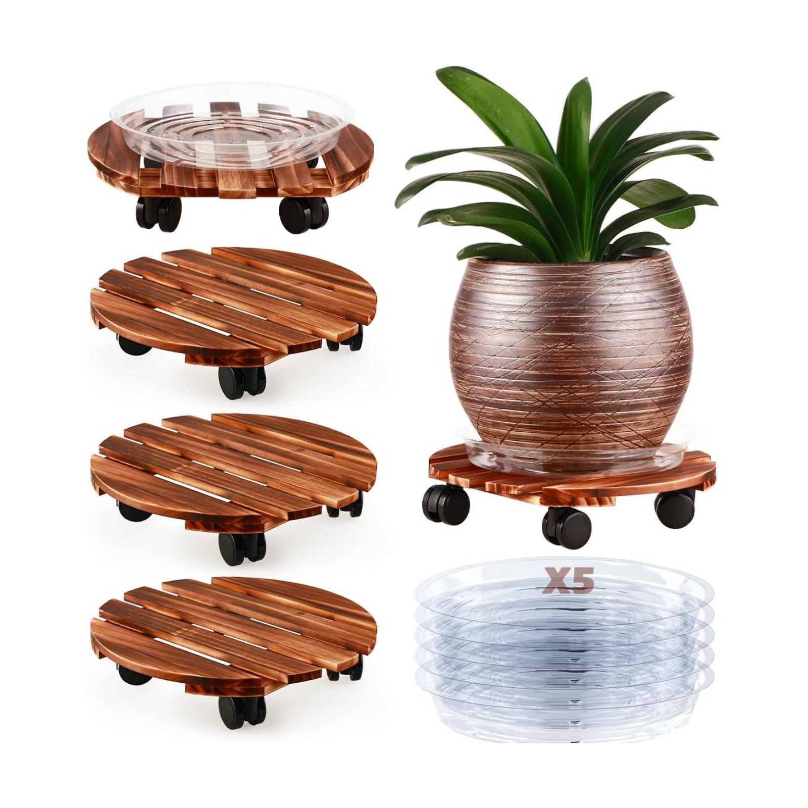 5 Pack Plant Caddy with Wheels Heavy Duty 13.5 Inch Wooden Plant Stand on Wheels Plant Dolly Rolling Plant Stand Plant