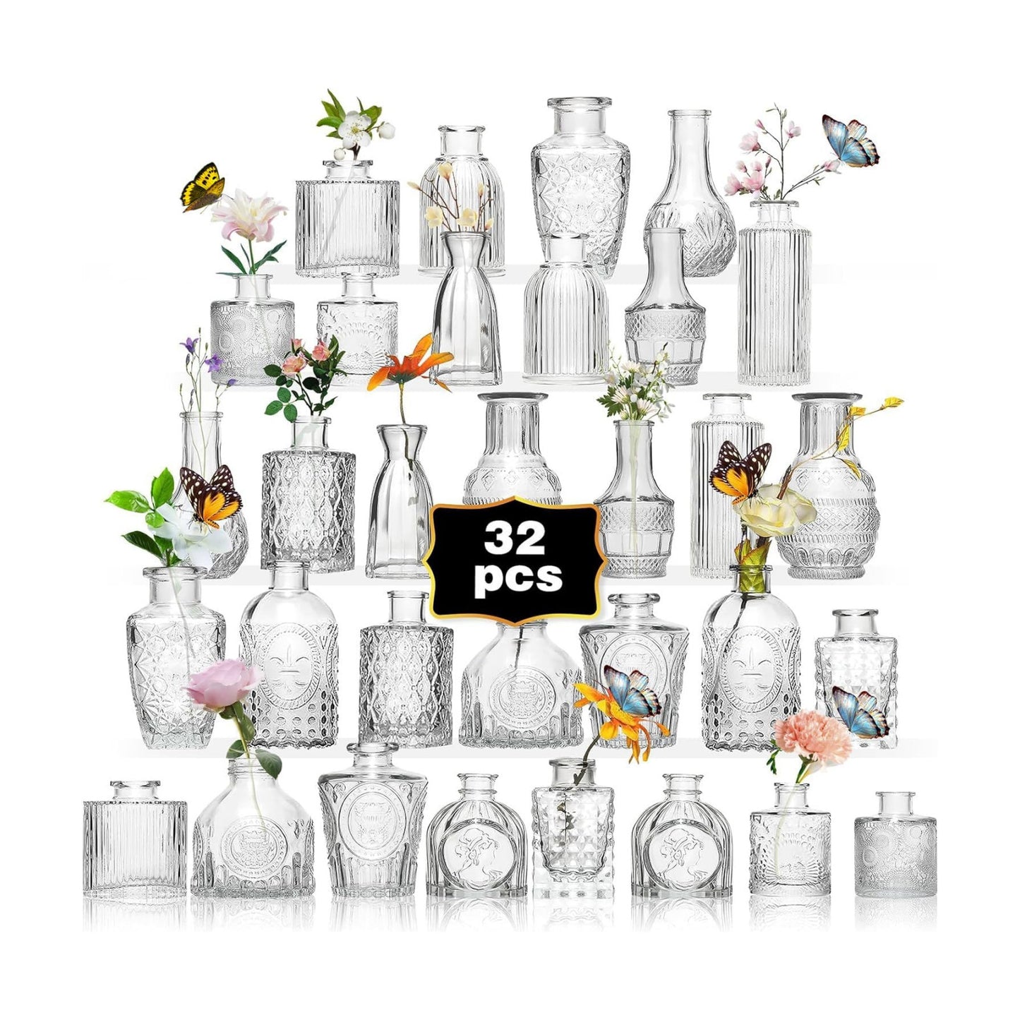 Glass Bud Vase Set of Wedding Centerpieces / Clear / Set of 32