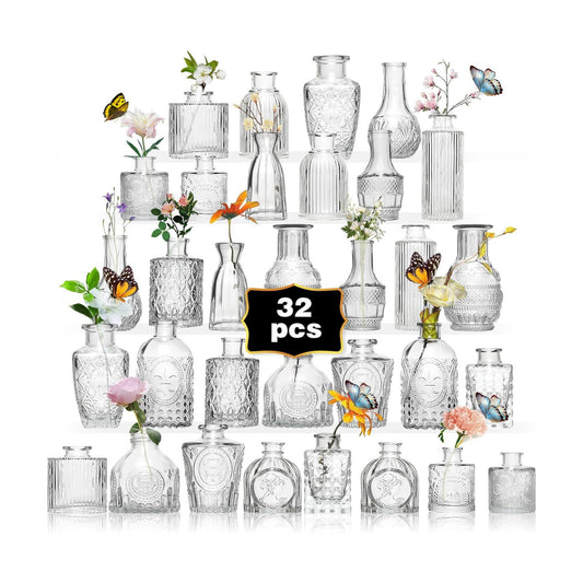 Glass Bud Vase Set of Wedding Centerpieces / Clear / Set of 32