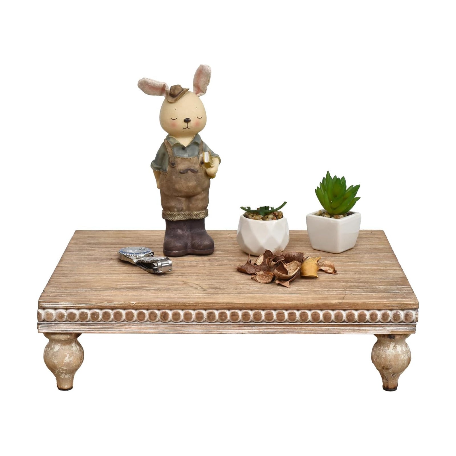 SwallowLiving Farmhouse Wood Riser for Display Decorative, Rustic Shabby Chic Tray for Kitchen Counter, Coffee Bar
