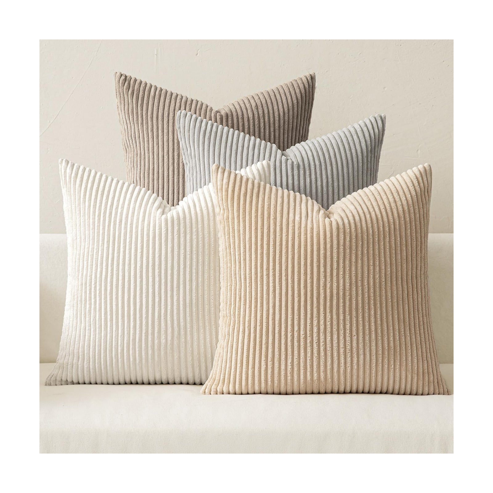 MIULEE Soft Corduroy Decorative Throw Pillow Covers Neutral Tan 18x18