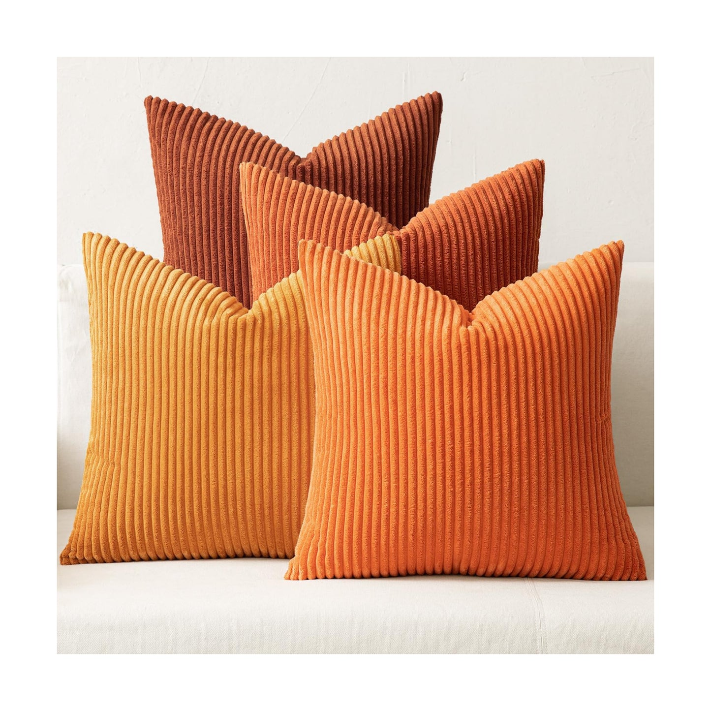 MIULEE Fall Corduroy Decorative Throw Pillow Covers Orange Rust 18x18