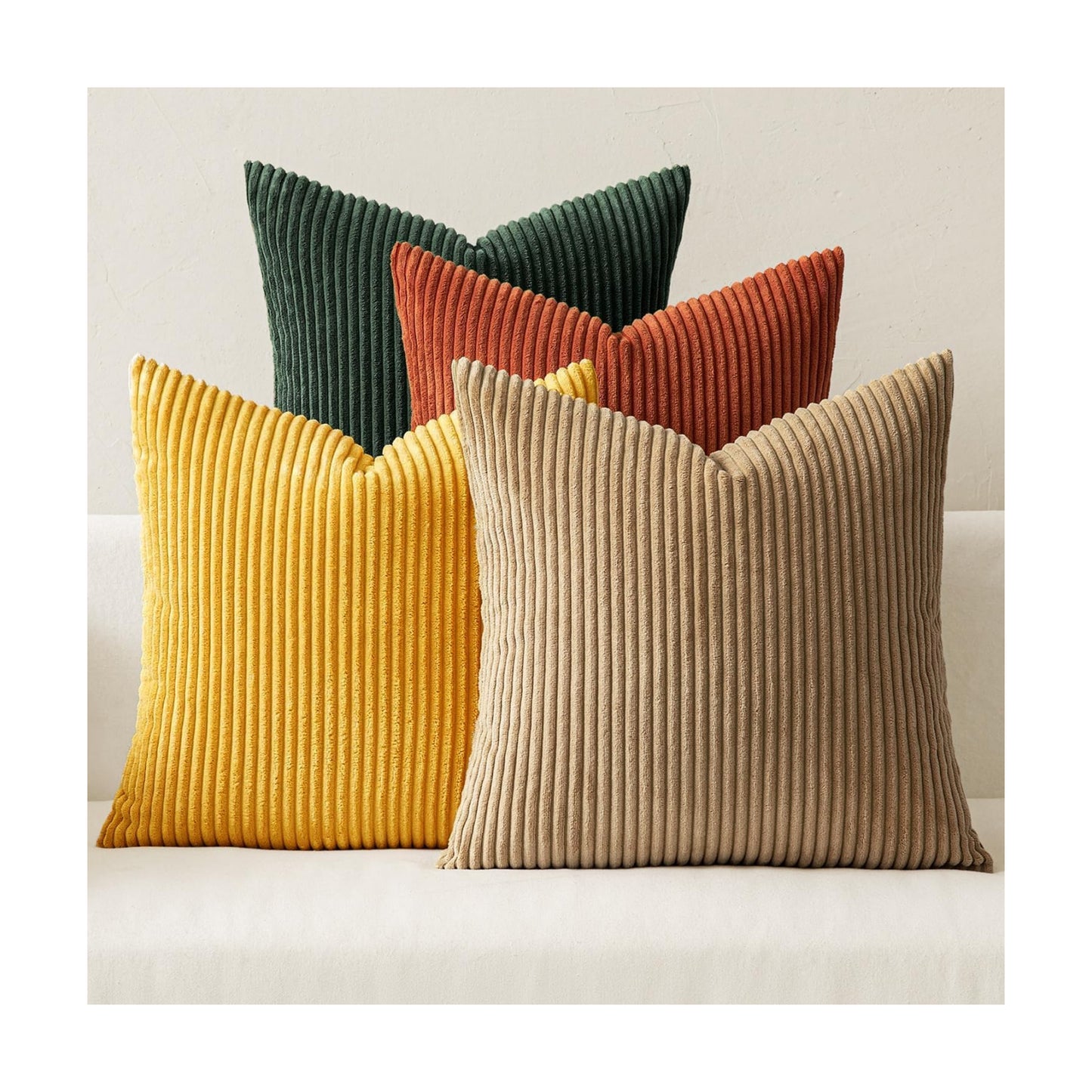 MIULEE Fall Corduroy Decorative Throw Pillow Covers Green-Rust 18x18