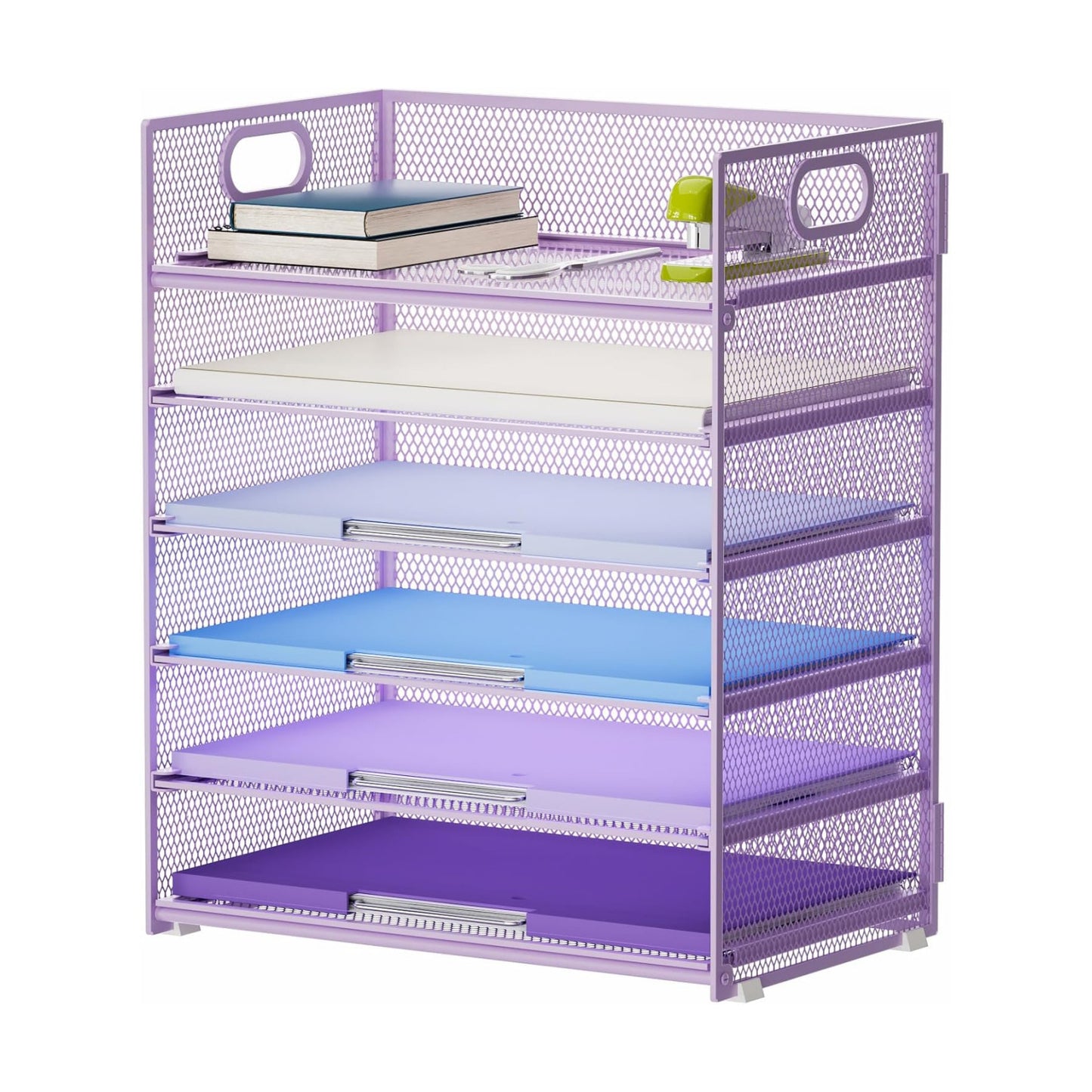 Marbrasse 6 Tier Paper Organizer Letter Tray - Mesh Desk File Organizer with Handle, Paper Sorter for Letter/A4 Office