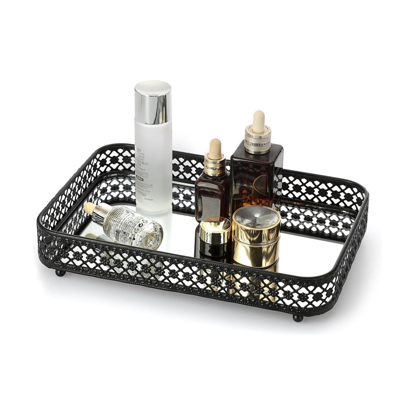 Glass & Metal Trinket Organizer for Dresser / Black / 11.8 x 7.9 x 2