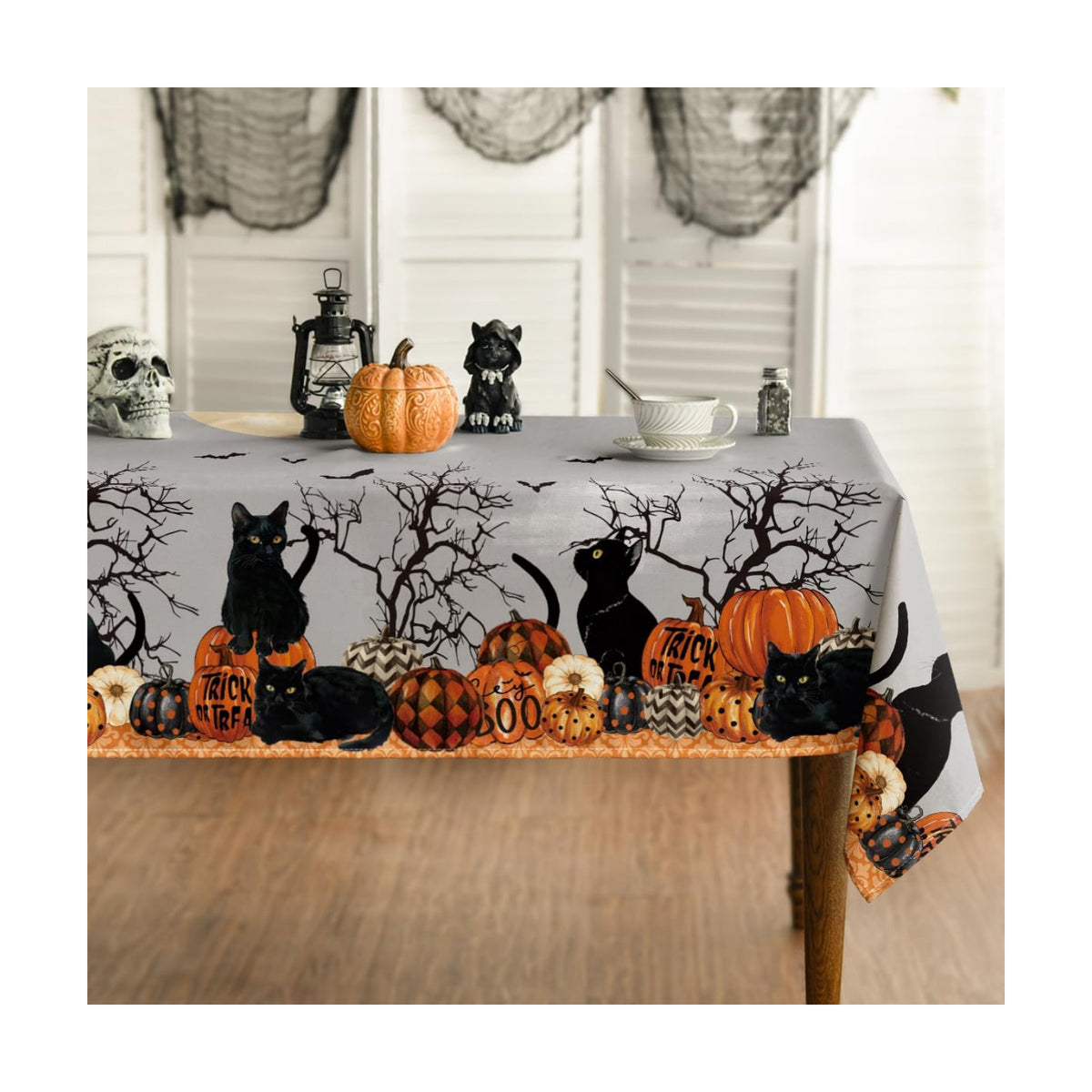 Horaldaily Halloween Tablecloth 60 x 60 Inch Square Buffalo Plaid Pumpkin