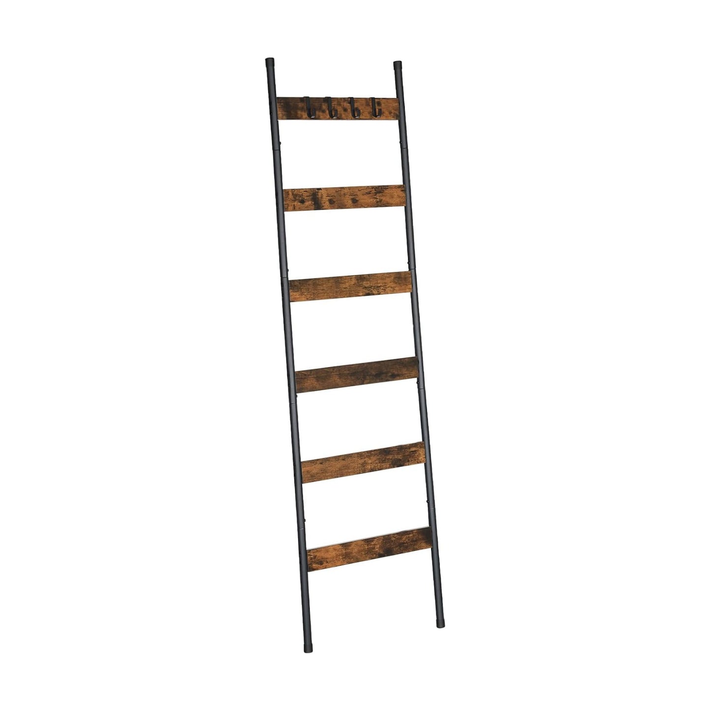 HOOBRO Blanket Ladder, 6-Tier Towel Rack with Hooks, Wall-Leaning Blanket Rack, Decorative Display Ladder Shelf