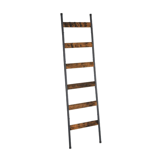 HOOBRO Blanket Ladder, 6-Tier Towel Rack with Hooks, Wall-Leaning Blanket Rack, Decorative Display Ladder Shelf