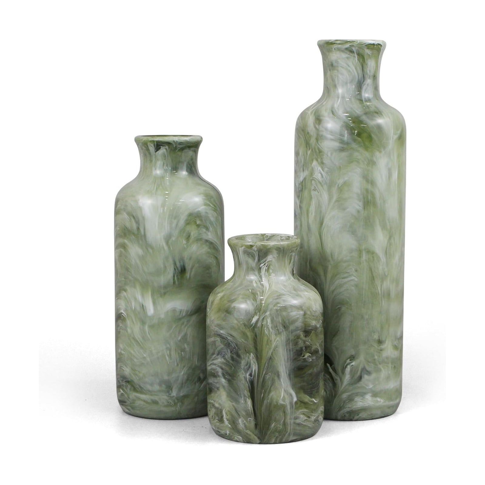 Resin 3 Piece Vase Set / Green