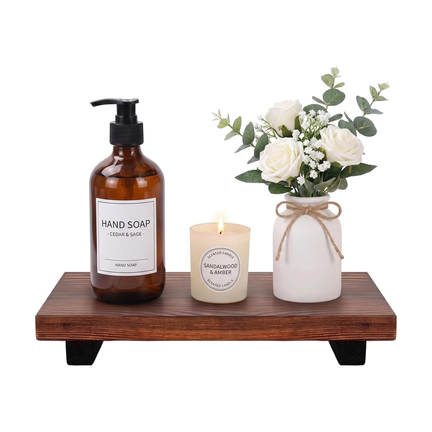 Farmhouse Bathroom Tray Organizer Wooden Riser Stand Wood Trays / Brown / 10 x 6 x 1.6