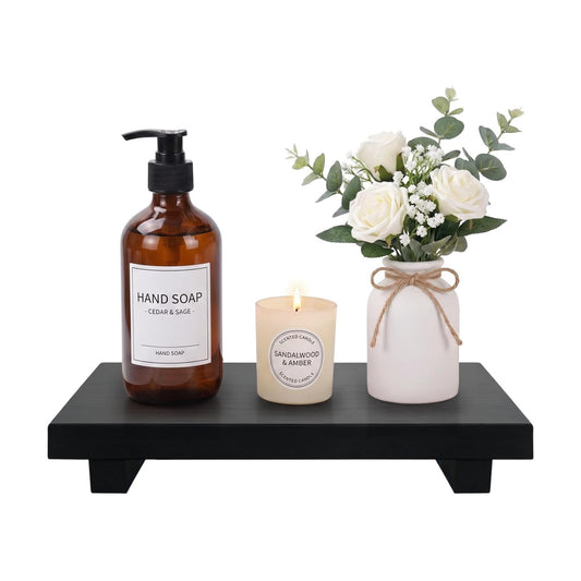 Bathroom Vanity Counter Tray Decor Farmhouse Wood Risers Kitchen Soap Sink / Black / 10 x 6 x 1.6