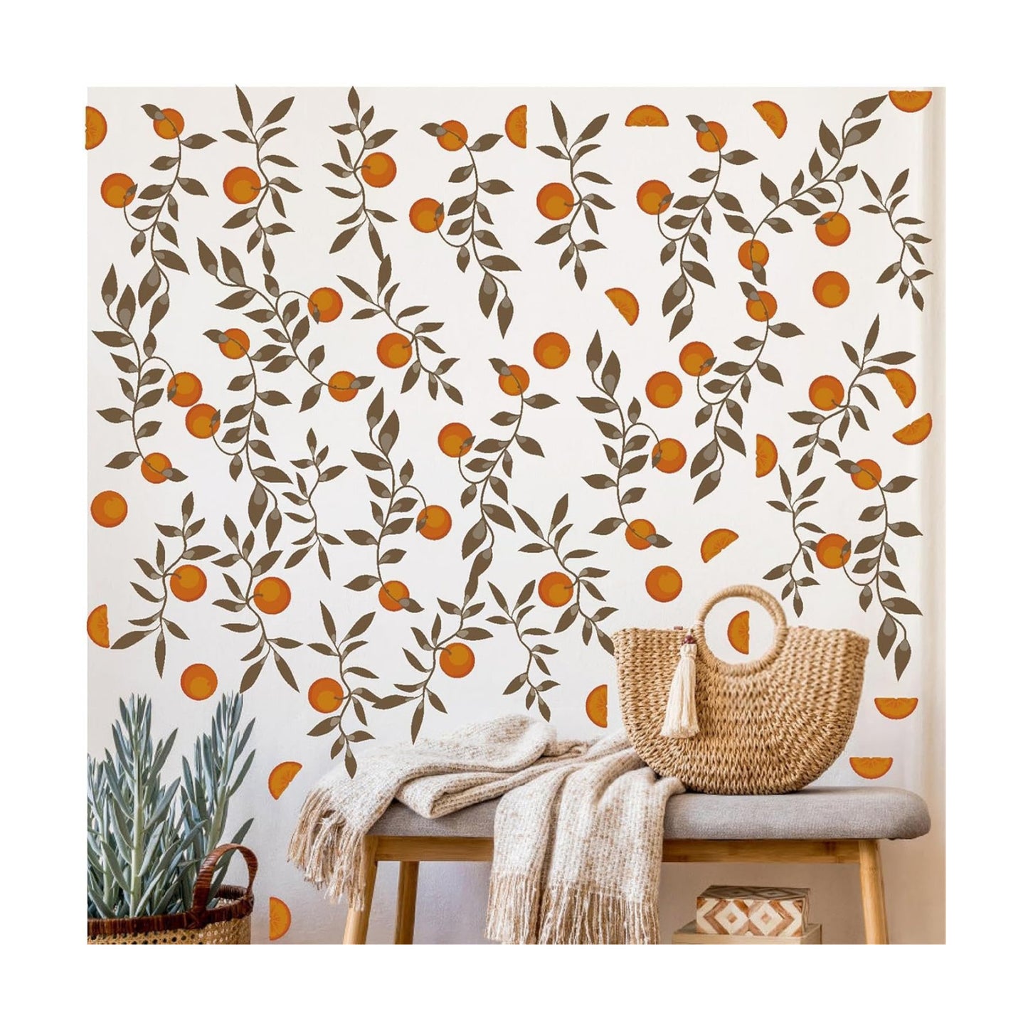 Wall Decals Boho Fruit Leaf Wall Stickers Small Tree Leaf Sticker Vintage Green Leaves / Orange Leaf