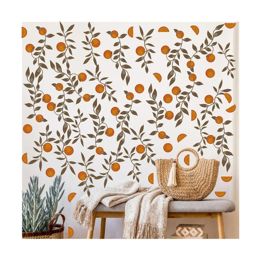 Wall Decals Boho Fruit Leaf Wall Stickers Small Tree Leaf Sticker Vintage Green Leaves / Orange Leaf