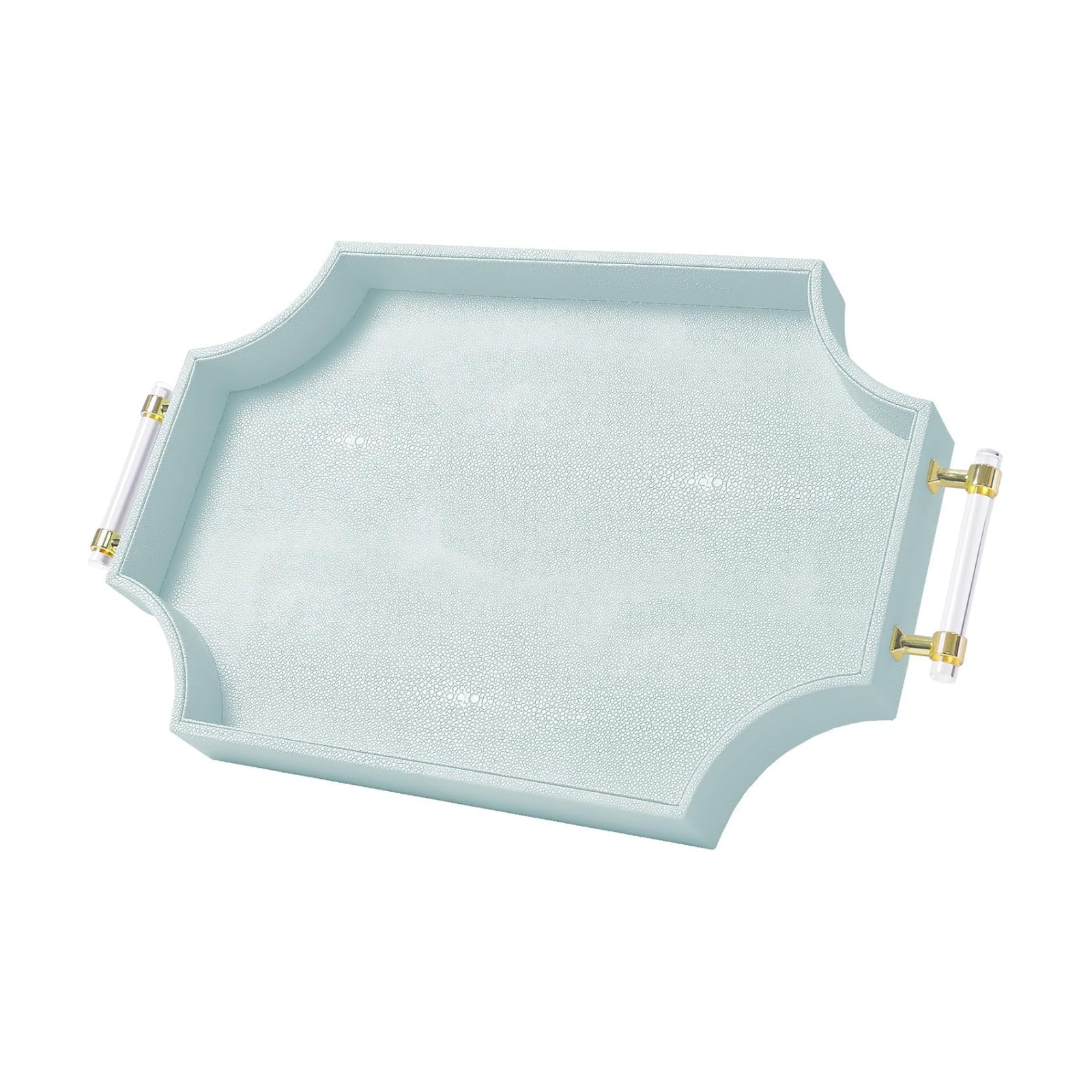 22.6'' x 13'' Coffee Table Tray Shagreen Decorative Tray / Light Aqua / 22.6 x 13 x 2 / Gold