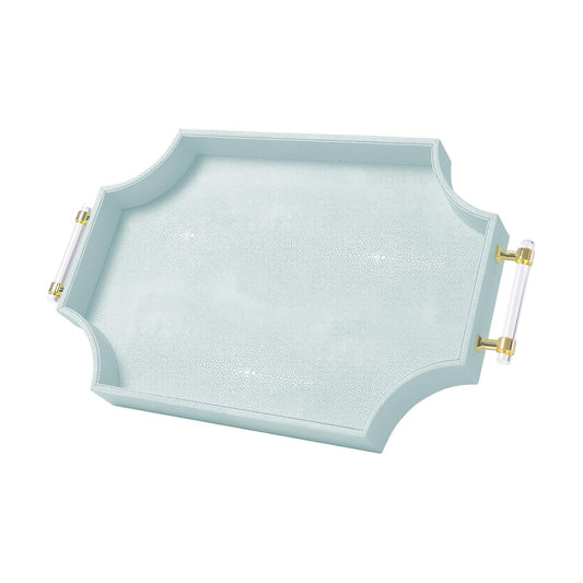22.6'' x 13'' Coffee Table Tray Shagreen Decorative Tray / Light Aqua / 22.6 x 13 x 2 / Gold