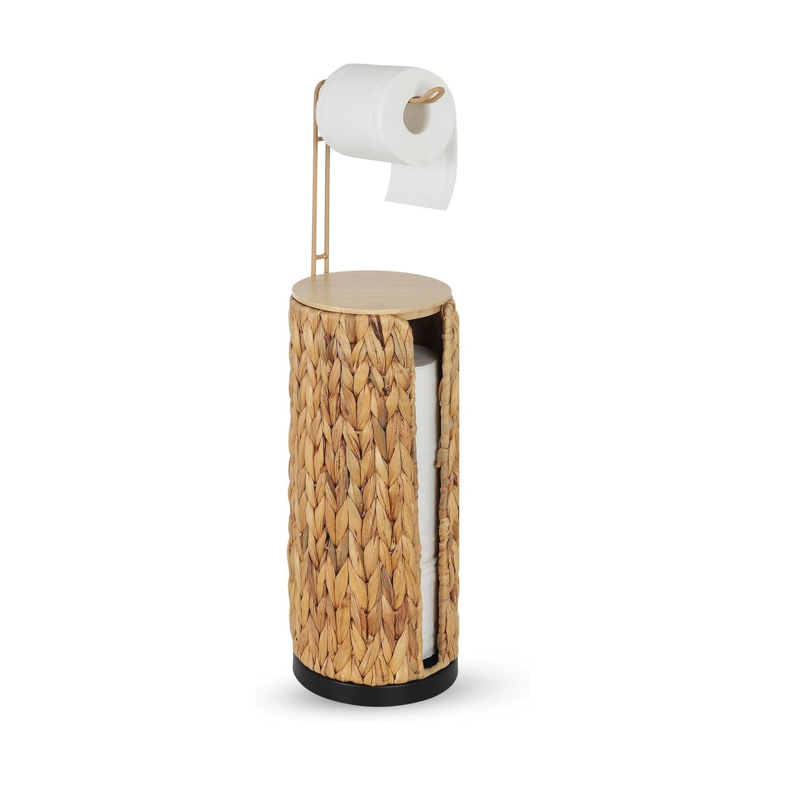 Freestanding Toilet Paper Holder with Storage,3 Rolls of Tissue Holder for Bathroom,Handmade Woven Toilet Paper Roll