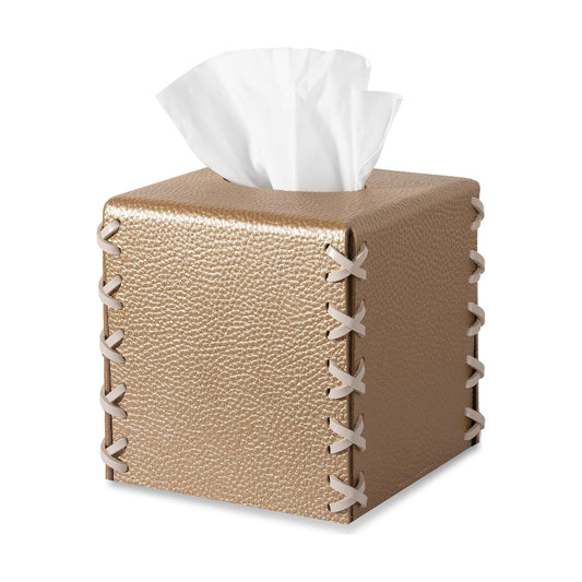 Tissue Box Cover PU Leather Tissue Holder Decorative Home Decor Cube Boxes / Gold / Square